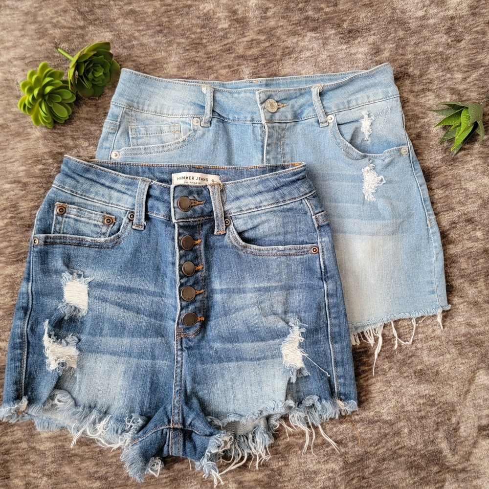 2 Women's Denim Shorts - Blue
